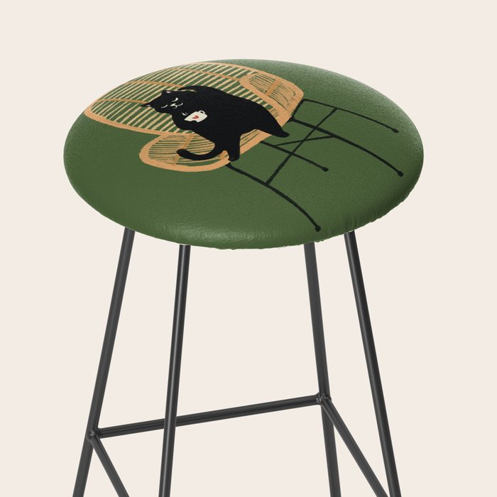 Lazy cat 2b Green enjoy coffee on rattan chair  Stool Gallery Image 2