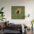 Lazy cat 2b Green enjoy coffee on rattan chair  Wood Wall Art Gallery Image 2