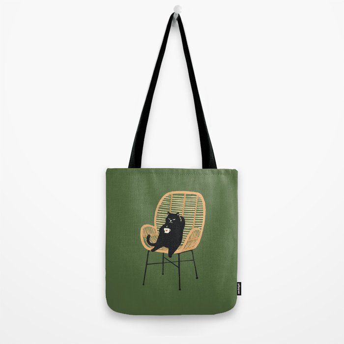 Lazy cat 2b Green enjoy coffee on rattan chair  Tote Bag Gallery Image 2