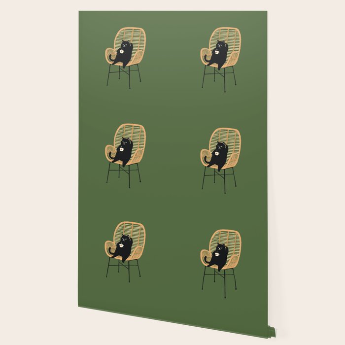 Lazy cat 2b Green enjoy coffee on rattan chair  Wallpaper Gallery Image 2