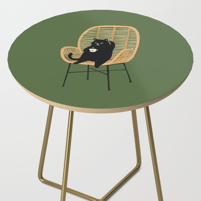 Lazy cat 2b Green enjoy coffee on rattan chair  Side Table Gallery Image 2