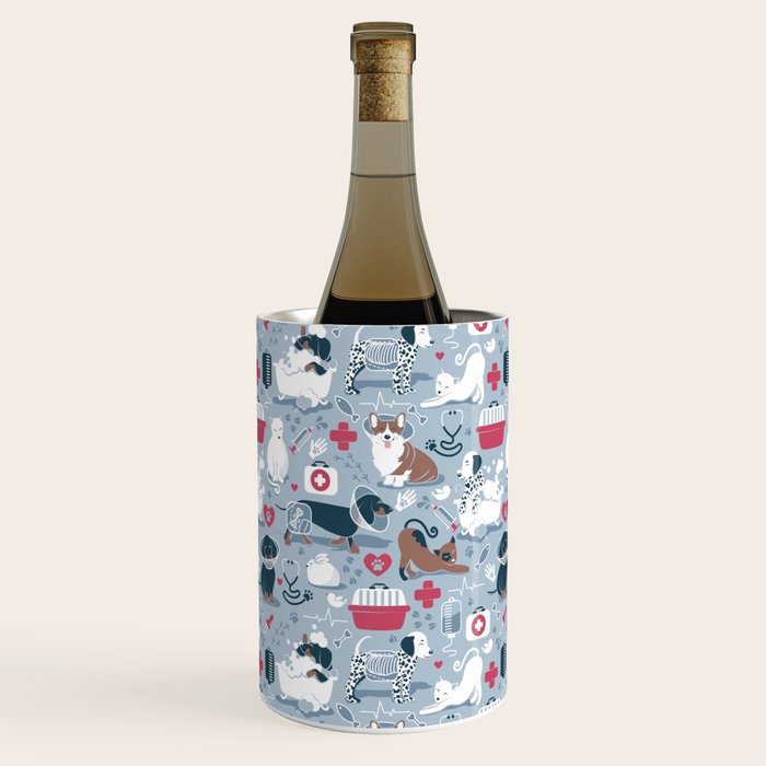Veterinary medicine, happy and healthy friends // pastel blue background Wine Chiller Gallery Image 1