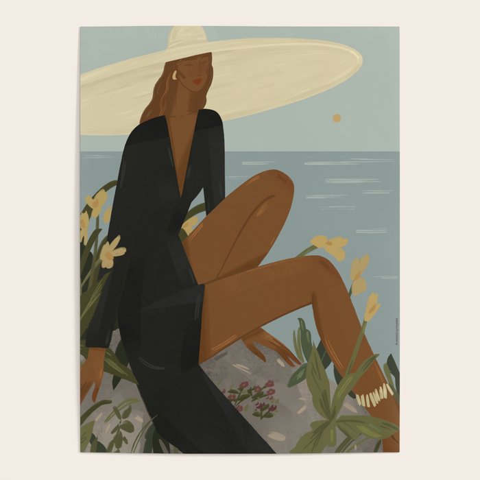 a woman in a black dress on the seashore Poster Gallery Image 4