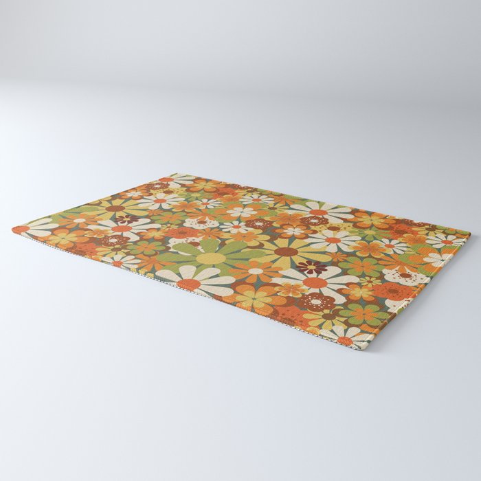 70's Retro Flowers Print Rug Gallery Image 3