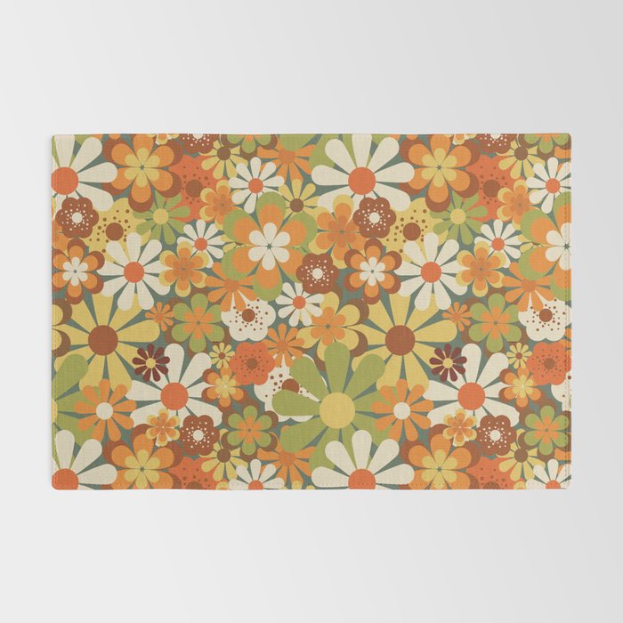 70's Retro Flowers Print Rug Gallery Image 2