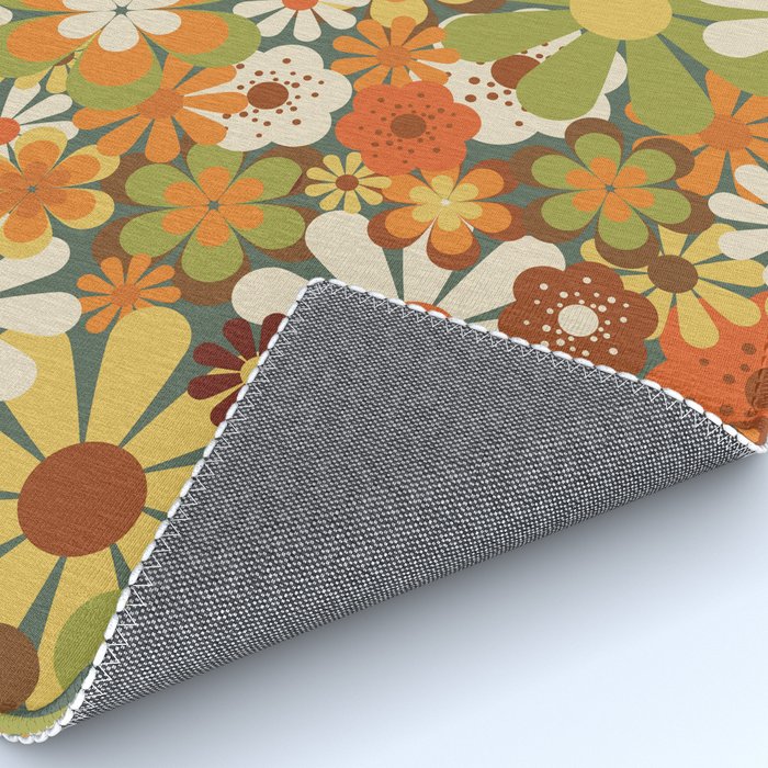 70's Retro Flowers Print Rug Gallery Image 4