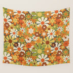 70's Retro Flowers Print Wall Tapestry Gallery Image 4