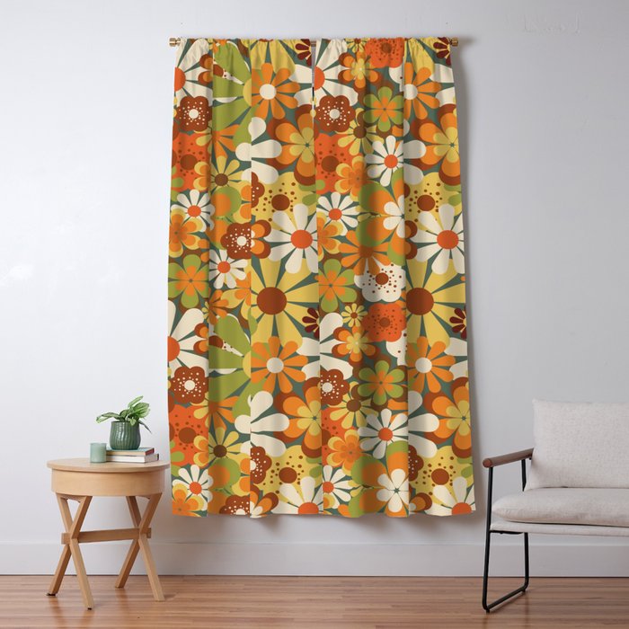 70's Retro Flowers Print Window Curtain Gallery Image 1