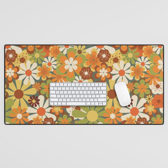 70's Retro Flowers Print Desk Mat Gallery Image 1