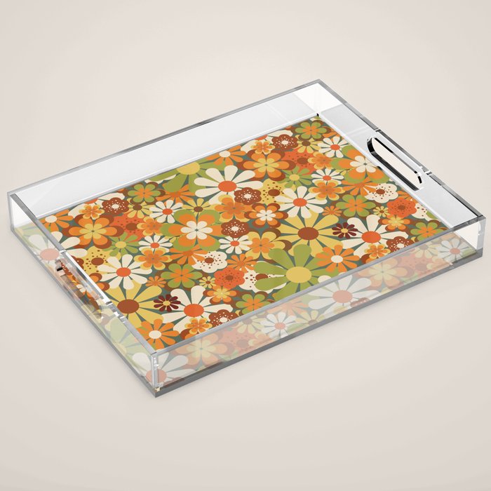 70's Retro Flowers Print Acrylic Tray Gallery Image 1