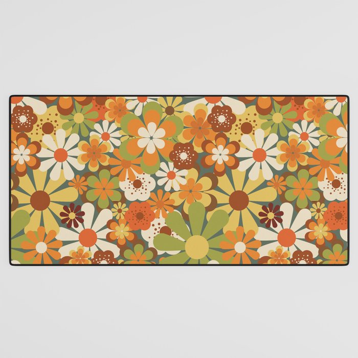 70's Retro Flowers Print Desk Mat Gallery Image 3
