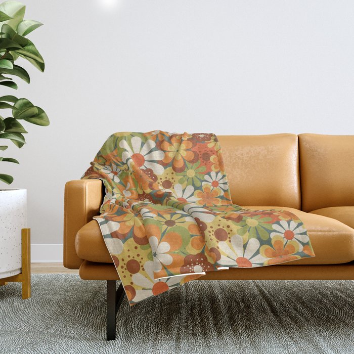 70's Retro Flowers Print Throw Blanket Gallery Image 1