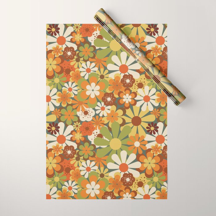 70's Retro Flowers Print Wrapping Paper Gallery Image 1