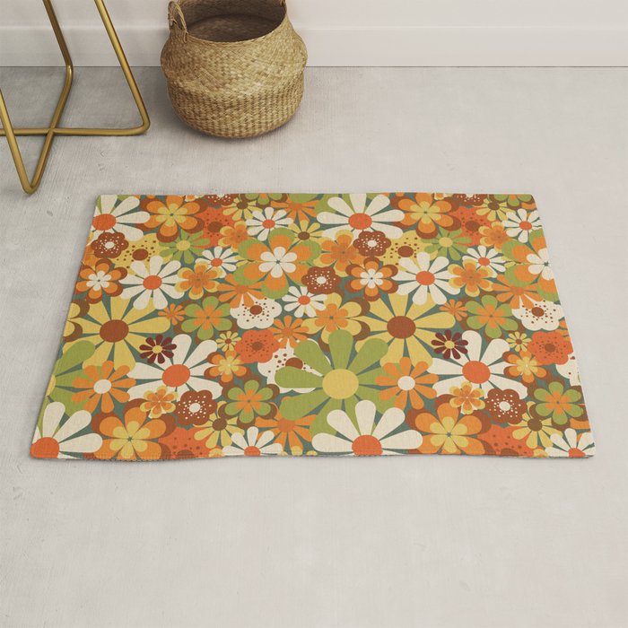 70's Retro Flowers Print Rug Gallery Image 1