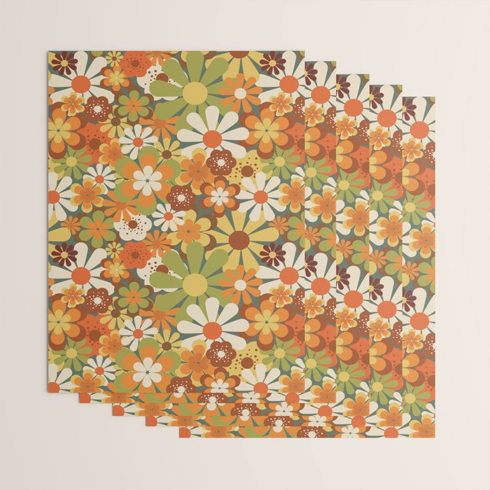 70's Retro Flowers Print Wrapping Paper Gallery Image 3