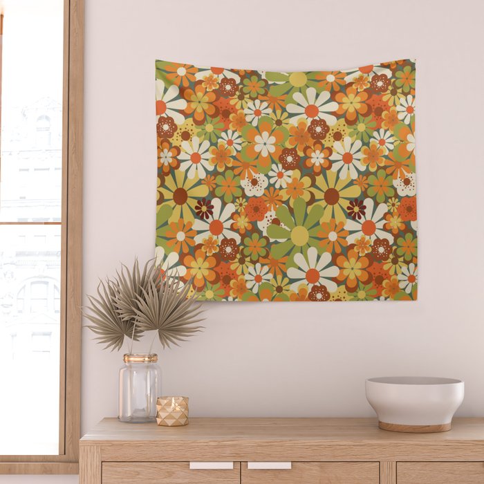 70's Retro Flowers Print Wall Tapestry Gallery Image 2