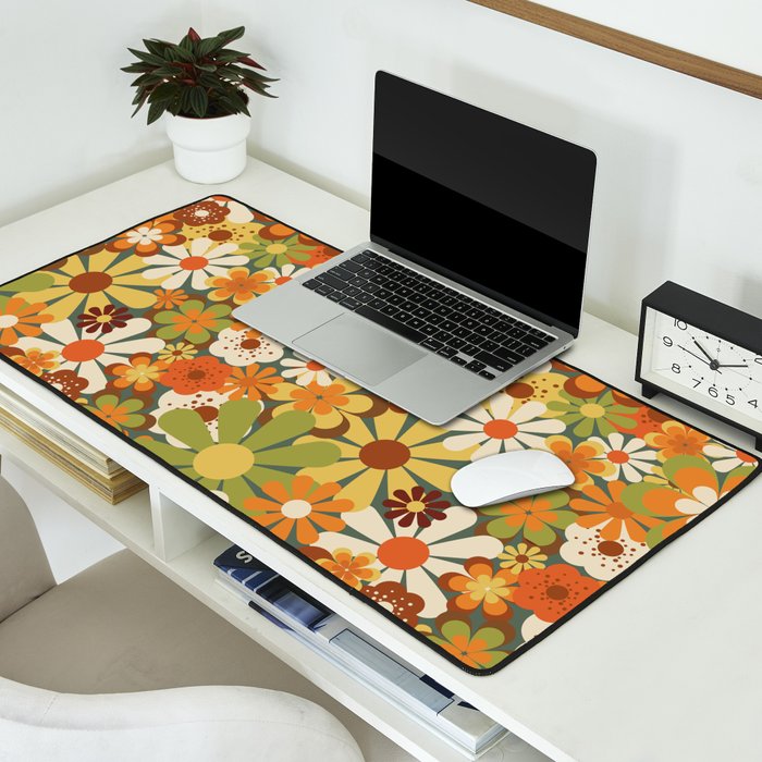 70's Retro Flowers Print Desk Mat Gallery Image 2