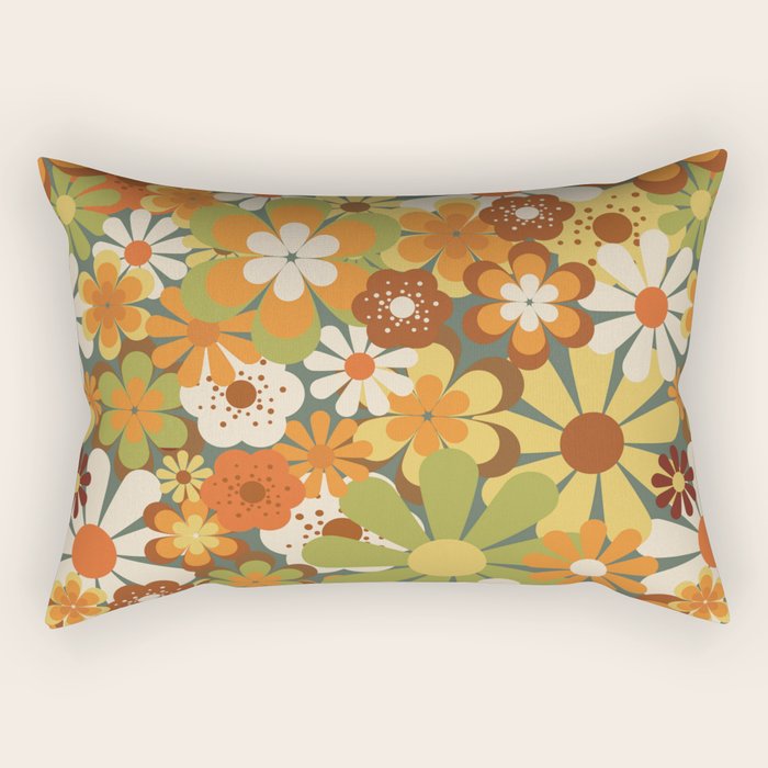 70's Retro Flowers Print Rectangular Pillow Gallery Image 2