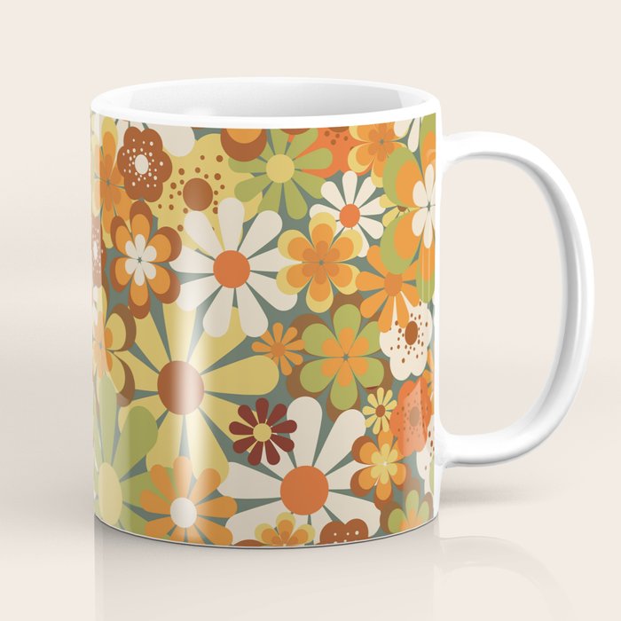70's Retro Flowers Print Coffee Mug Gallery Image 1
