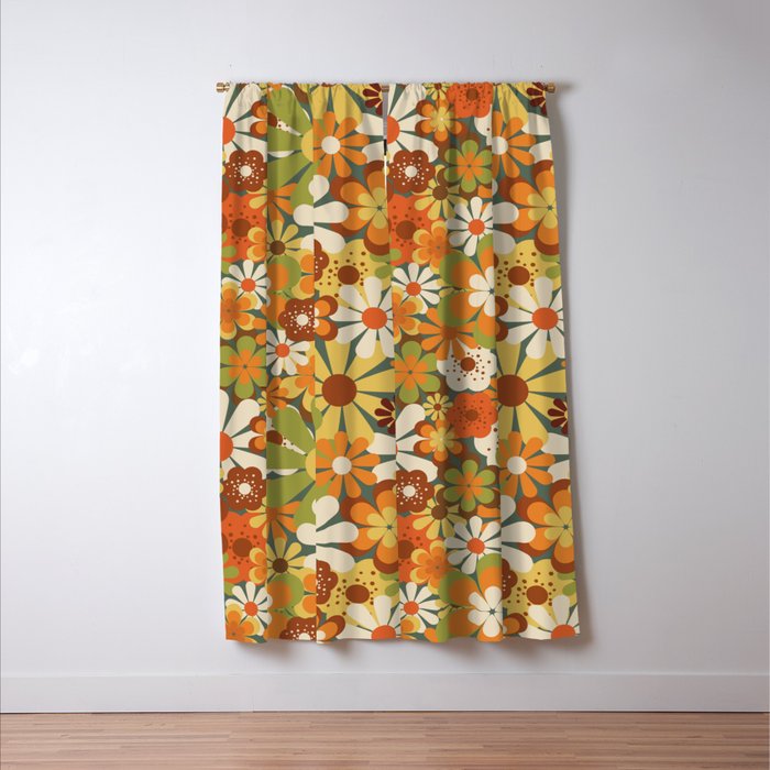 70's Retro Flowers Print Window Curtain Gallery Image 3