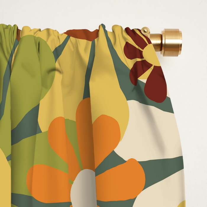 70's Retro Flowers Print Window Curtain Gallery Image 2