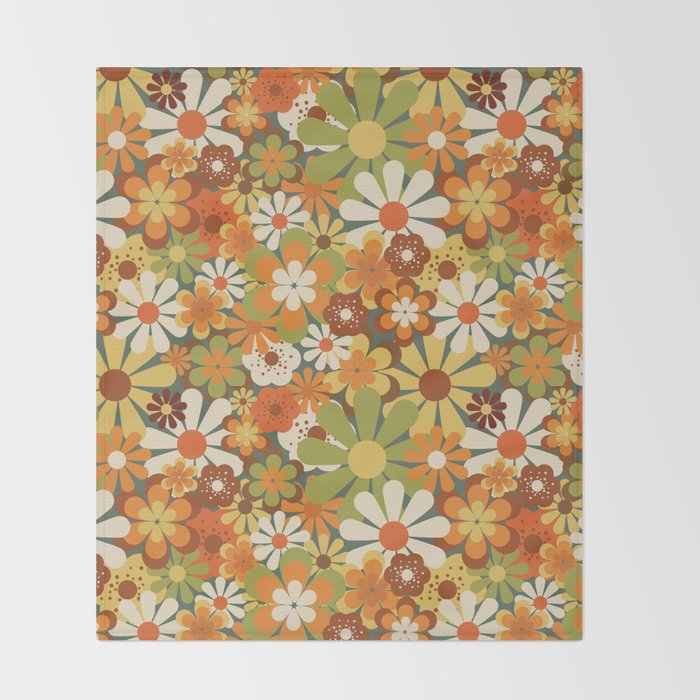 70's Retro Flowers Print Throw Blanket Gallery Image 2