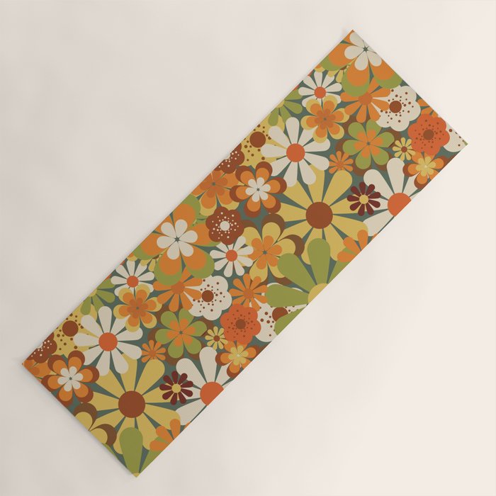 70's Retro Flowers Print Yoga Mat Gallery Image 1