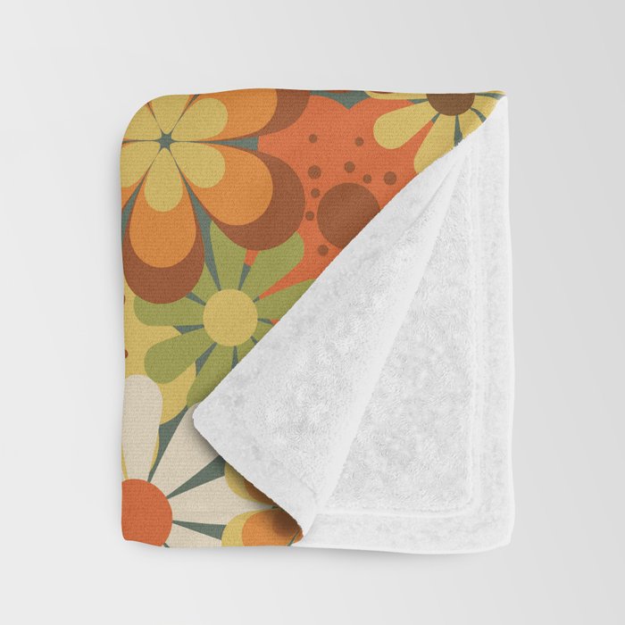 70's Retro Flowers Print Throw Blanket Gallery Image 3