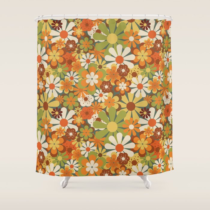 70's Retro Flowers Print Shower Curtain Gallery Image 1