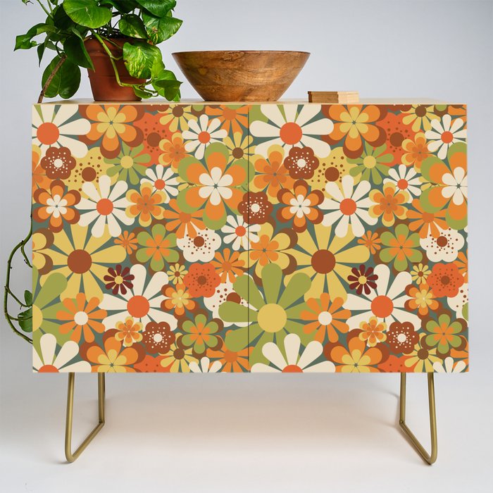 70's Retro Flowers Print Credenza Gallery Image 1