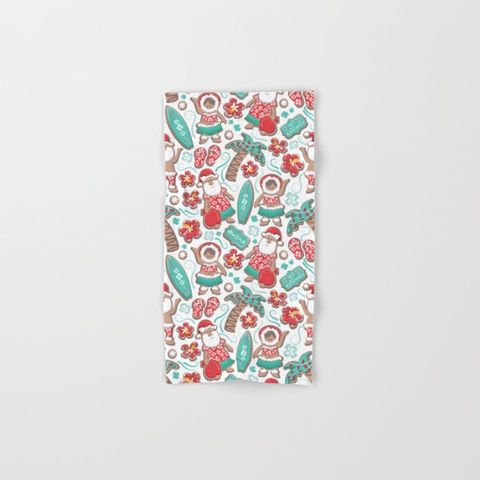 Mele Kalikimaka Hawaiian Christmas gingerbread cookies // white background Bath Towel Gallery Image 1