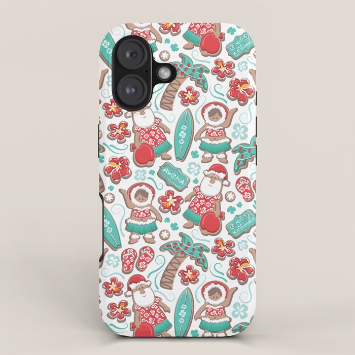 Mele Kalikimaka Hawaiian Christmas gingerbread cookies // white background iPhone Case Gallery Image 1