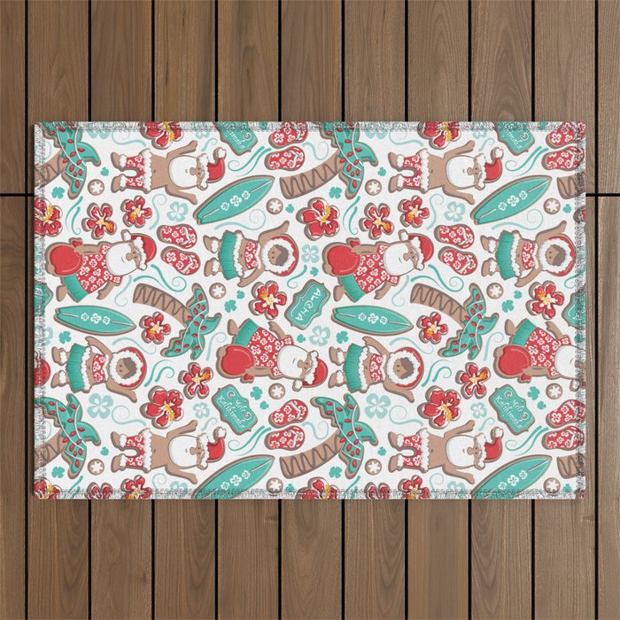 Mele Kalikimaka Hawaiian Christmas gingerbread cookies // white background Outdoor Rug Gallery Image 1