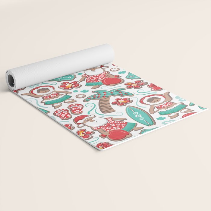 Mele Kalikimaka Hawaiian Christmas gingerbread cookies // white background Yoga Mat Gallery Image 2