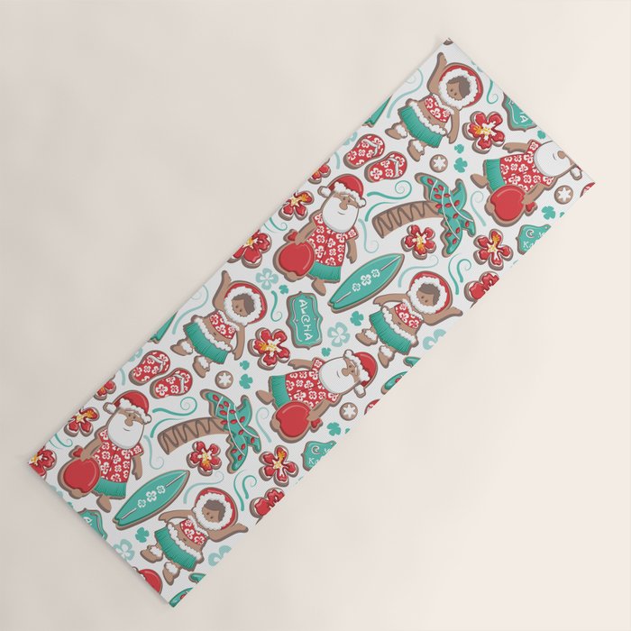 Mele Kalikimaka Hawaiian Christmas gingerbread cookies // white background Yoga Mat Gallery Image 1