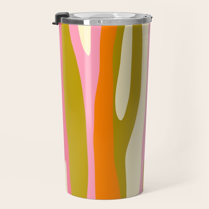 Abstract Wild Stripes Eclectic Pattern in Pink Chartreuse Orange Cream Travel Mug Gallery Image 3