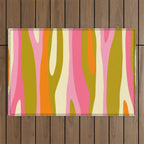Abstract Wild Stripes Eclectic Pattern in Pink Chartreuse Orange Cream Outdoor Rug Gallery Image 1