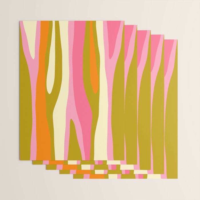 Abstract Wild Stripes Eclectic Pattern in Pink Chartreuse Orange Cream Wrapping Paper Gallery Image 3