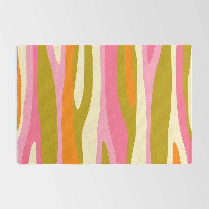 Abstract Wild Stripes Eclectic Pattern in Pink Chartreuse Orange Cream Rug Gallery Image 2