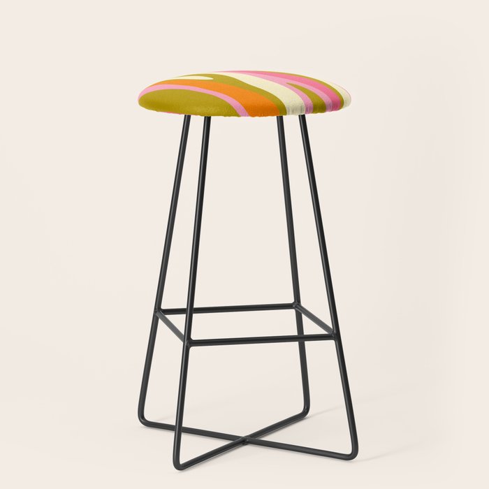Abstract Wild Stripes Eclectic Pattern in Pink Chartreuse Orange Cream Stool Gallery Image 1