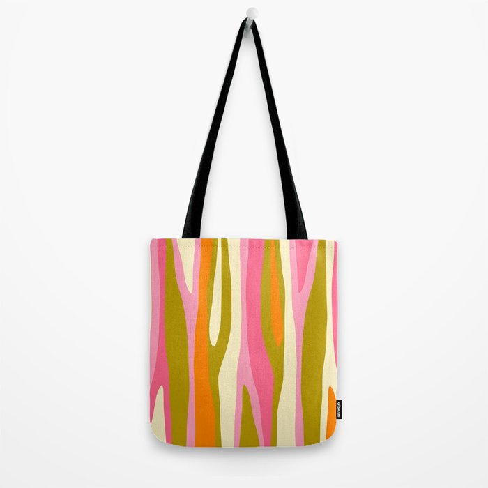 Abstract Wild Stripes Eclectic Pattern in Pink Chartreuse Orange Cream Tote Bag Gallery Image 2