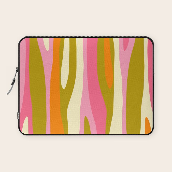Abstract Wild Stripes Eclectic Pattern in Pink Chartreuse Orange Cream Laptop Sleeve Gallery Image 1