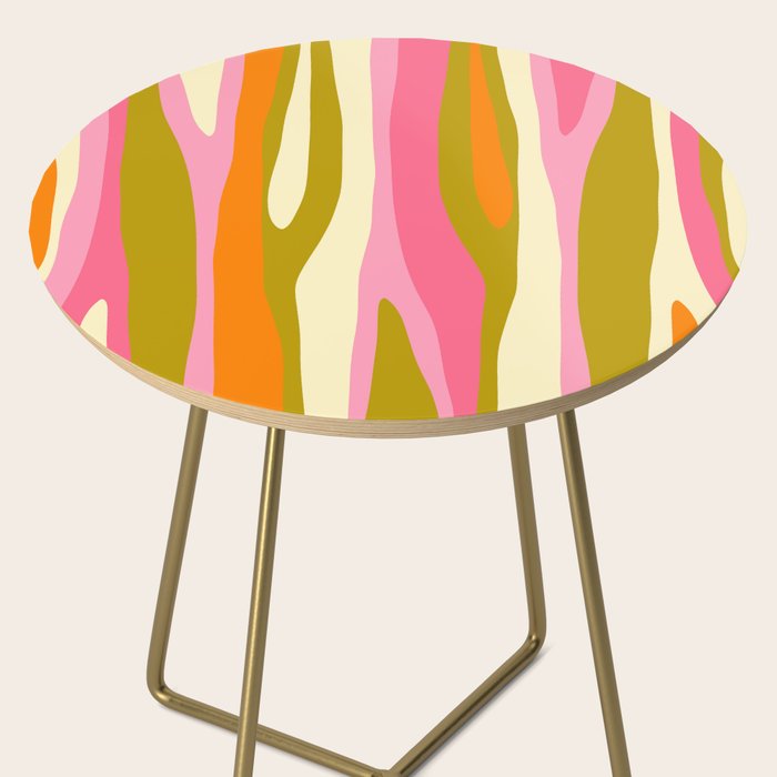 Abstract Wild Stripes Eclectic Pattern in Pink Chartreuse Orange Cream Side Table Gallery Image 2