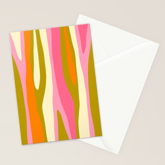 Abstract Wild Stripes Eclectic Pattern in Pink Chartreuse Orange Cream Stationery Card Gallery Image 2