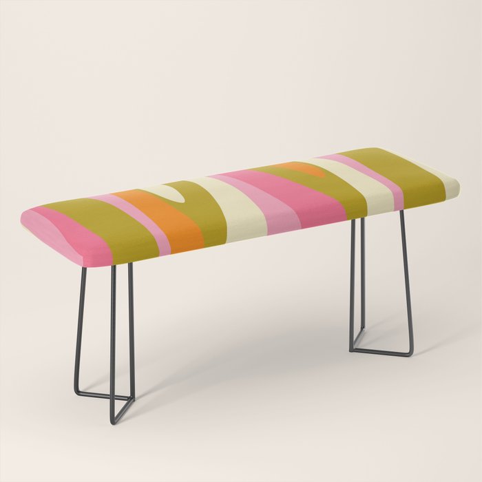 Abstract Wild Stripes Eclectic Pattern in Pink Chartreuse Orange Cream Bench Gallery Image 1