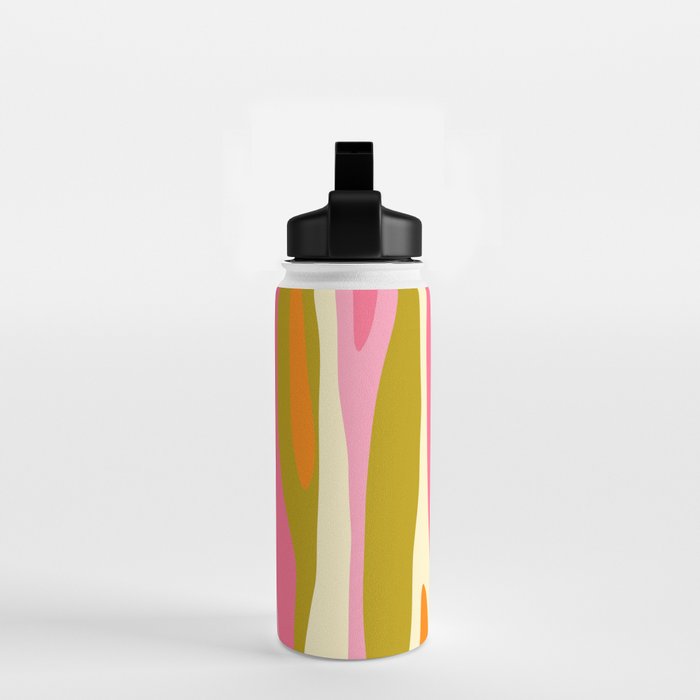 Abstract Wild Stripes Eclectic Pattern in Pink Chartreuse Orange Cream Water Bottle Gallery Image 2