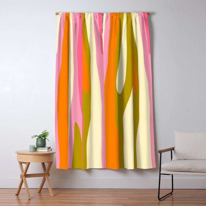 Abstract Wild Stripes Eclectic Pattern in Pink Chartreuse Orange Cream Window Curtain Gallery Image 5