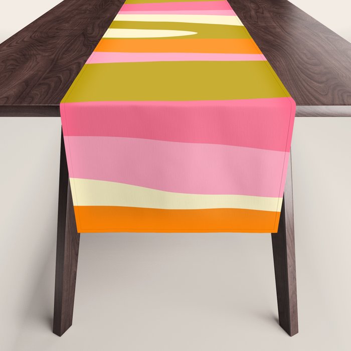 Abstract Wild Stripes Eclectic Pattern in Pink Chartreuse Orange Cream Table Runner Gallery Image 1