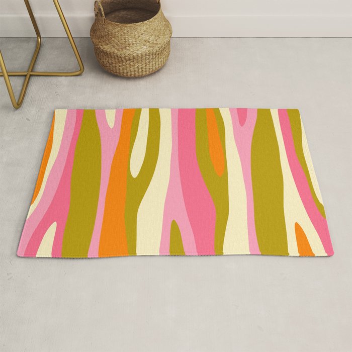 Abstract Wild Stripes Eclectic Pattern in Pink Chartreuse Orange Cream Rug Gallery Image 1