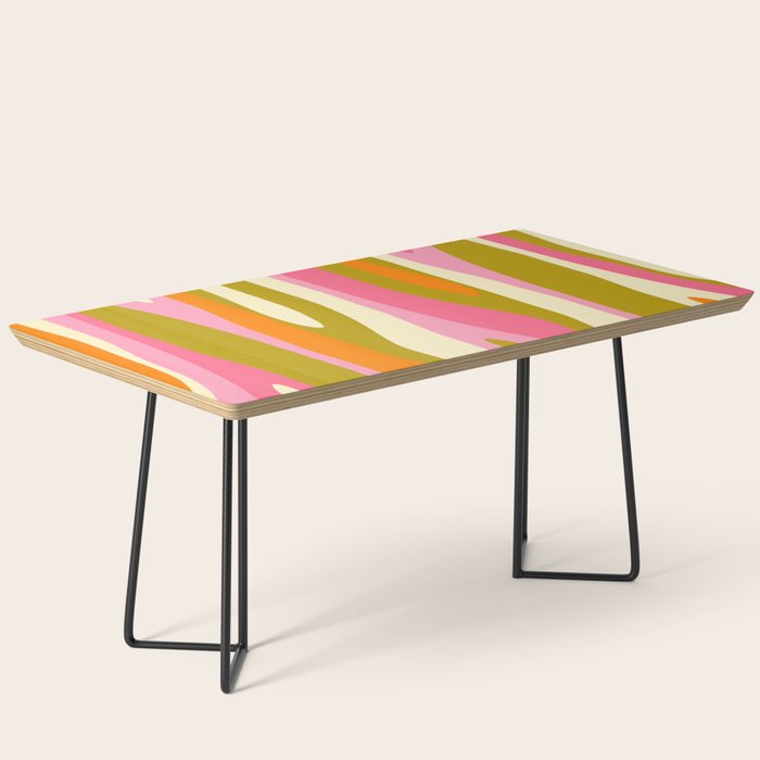 Abstract Wild Stripes Eclectic Pattern in Pink Chartreuse Orange Cream Coffee Table Gallery Image 1
